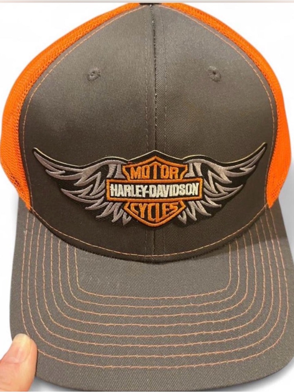 Harley-Davidson Men's Trucker Cap - Gray with Orange Accents